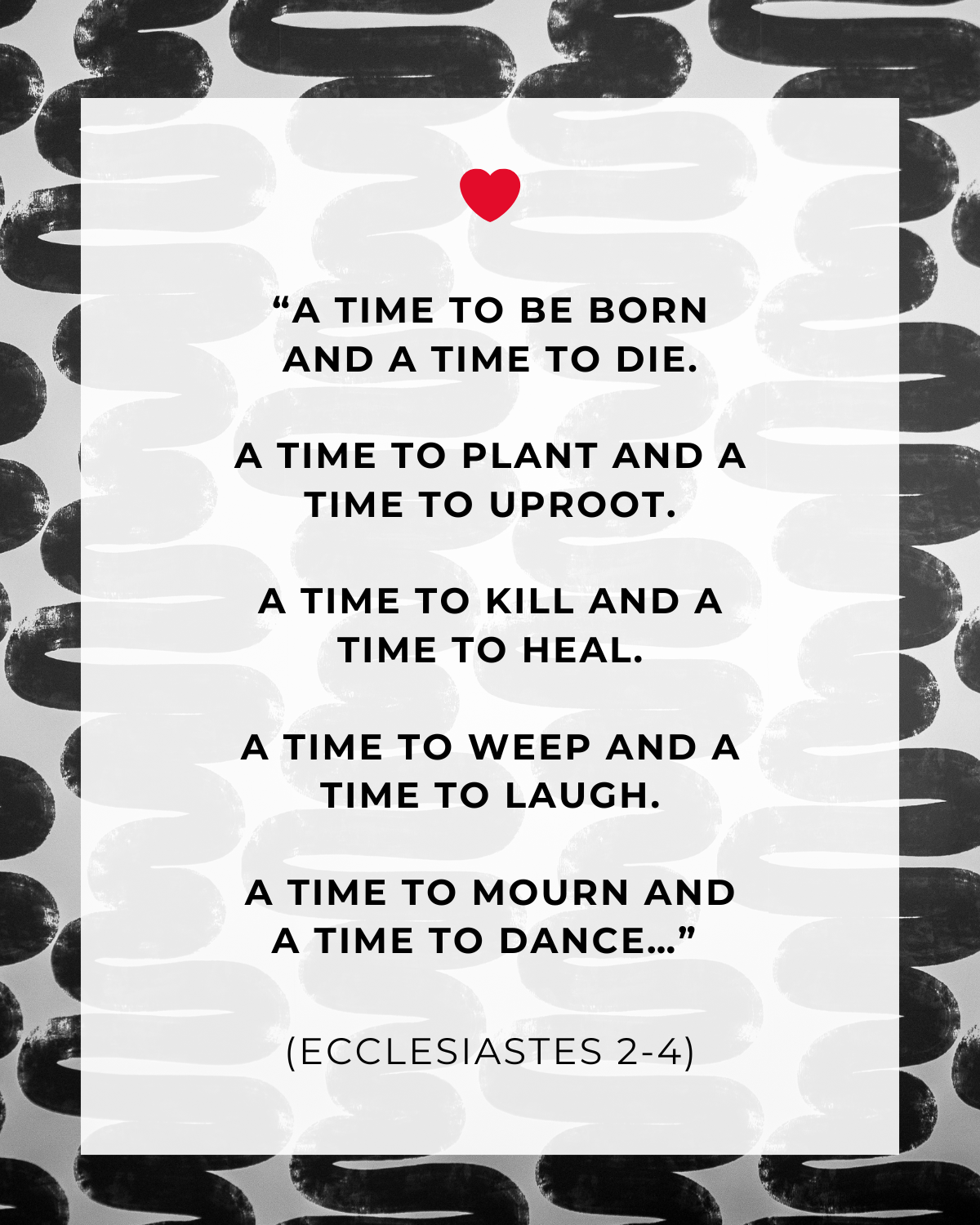 Graphic featuring a Bible verse from Ecclesiastes 2-4 in black text on a white overlay with a black-and-white abstract patterned background.