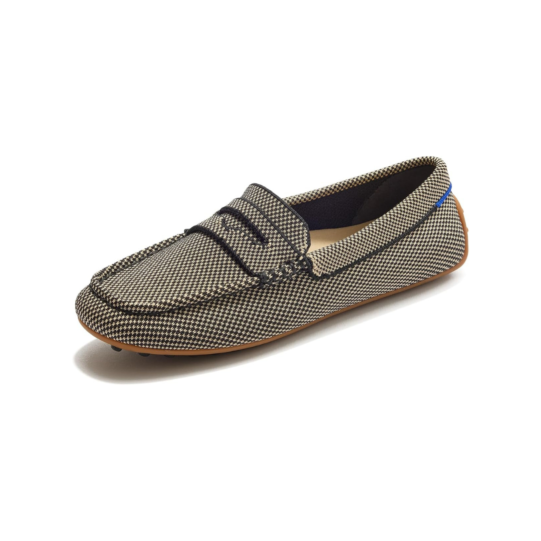 Black and cream houndstooth loafer with a low-profile sole.