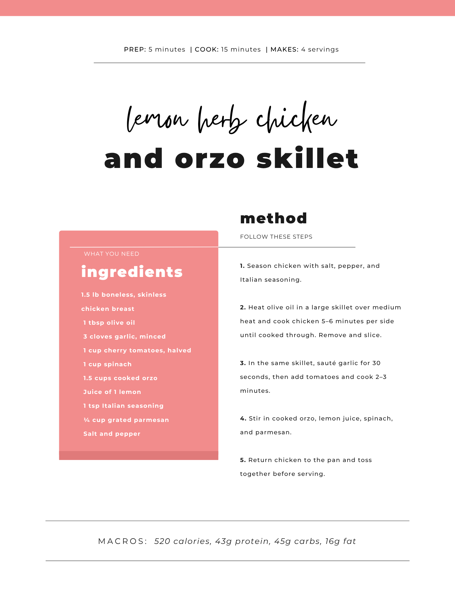Lemon Herb Chicken and Orzo Skillet Sample Recipe