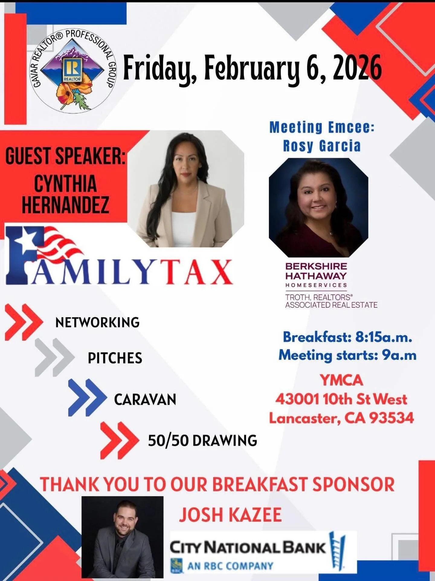 📣 We&rsquo;re honored to be invited!
Family Tax CEO &amp; Founder Cynthia Hernandez will be the Guest Speaker at the Gavar Realtor Professional Group meeting on Friday, February 6, 2026.

☕️ Breakfast: 8:15 AM | Meeting starts: 9:00 AM
📍 YMCA &ndas