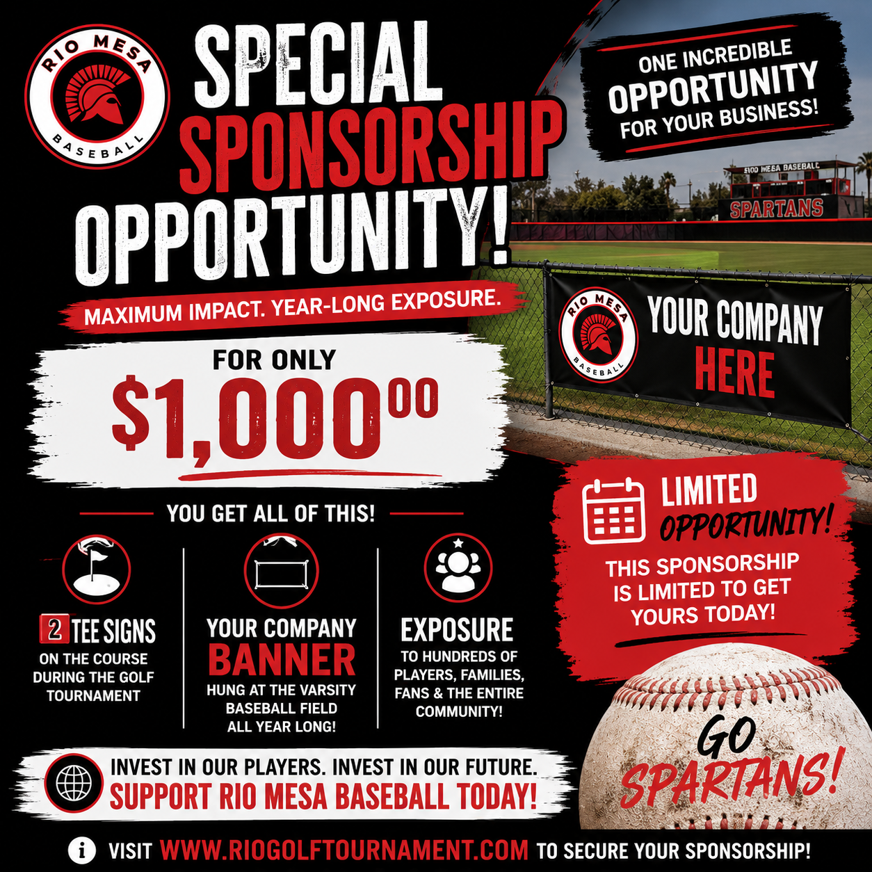 **Business Special** Two tee Signs and a banner hung at our varsity field!