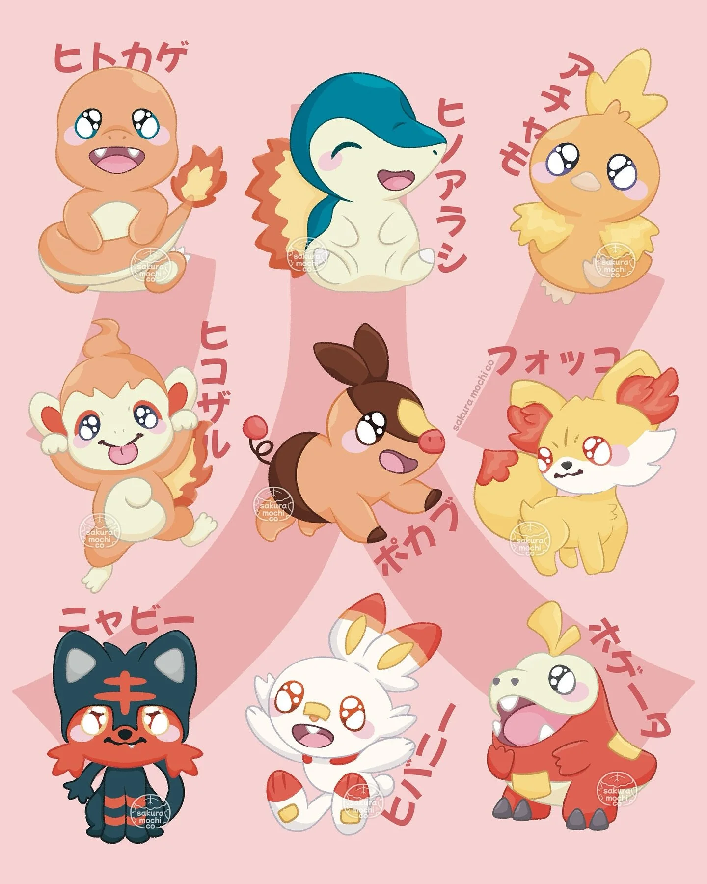 🔥 fire starters 🔥

finally done with all of the fire starters! swipe to see the water ones :D i&rsquo;m working on the grass starters now and will try to get them done for next week&rsquo;s post!

also one more week until arts in the heart! if you&