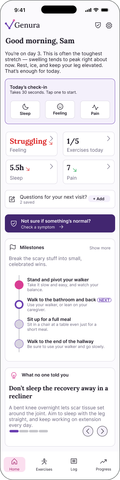 new Genura Home Screen in lavender and fuchsia