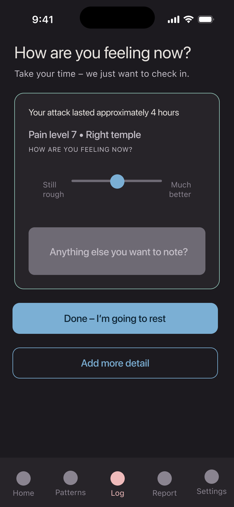 Droma post-attack check-in screen