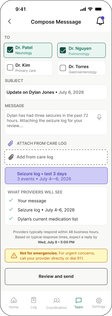 screenshot of Cariva message composer