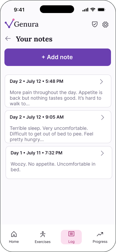 Genura notes screen