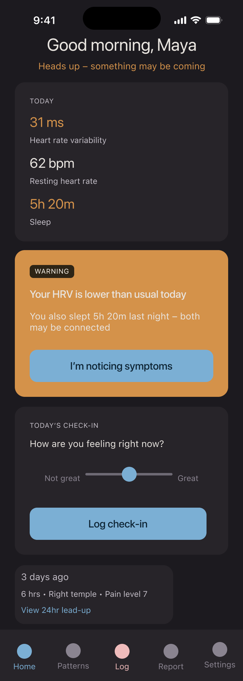 Droma Home Screen warning state