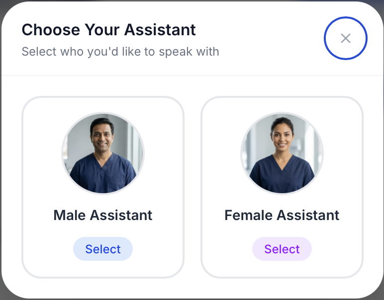 My Happy Health's AI avatar choices: a male assistant and a female assistant