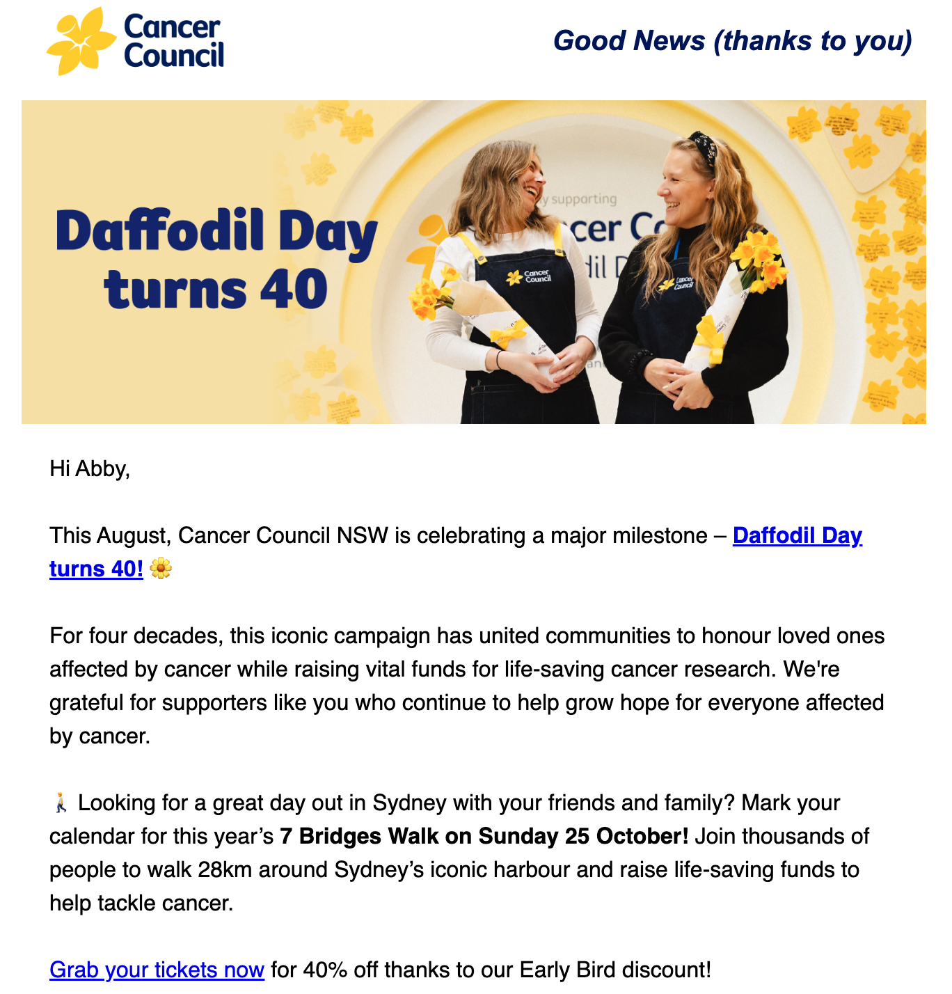Cancer Council newsletter Aug 2026 screenshot