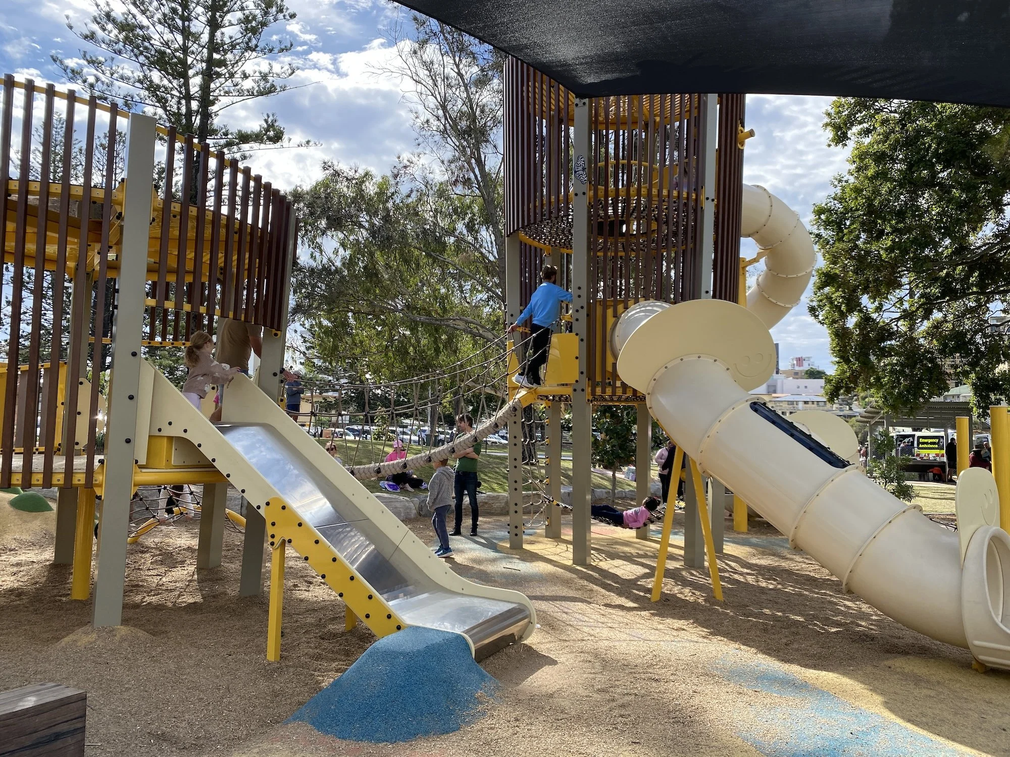 Playground with kids and slides