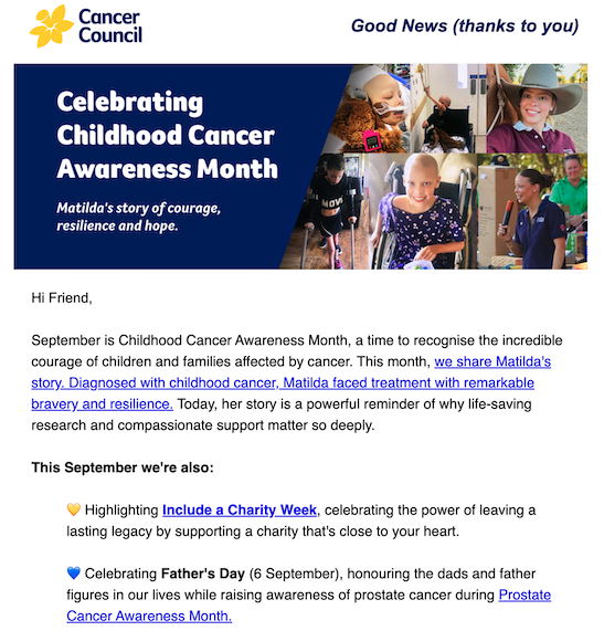 Cancer Council September newsletter 2026 screenshot