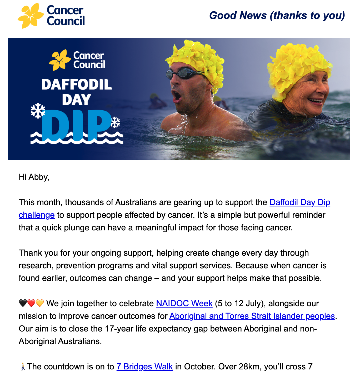Cancer Council newsletter July 2026 screenshot
