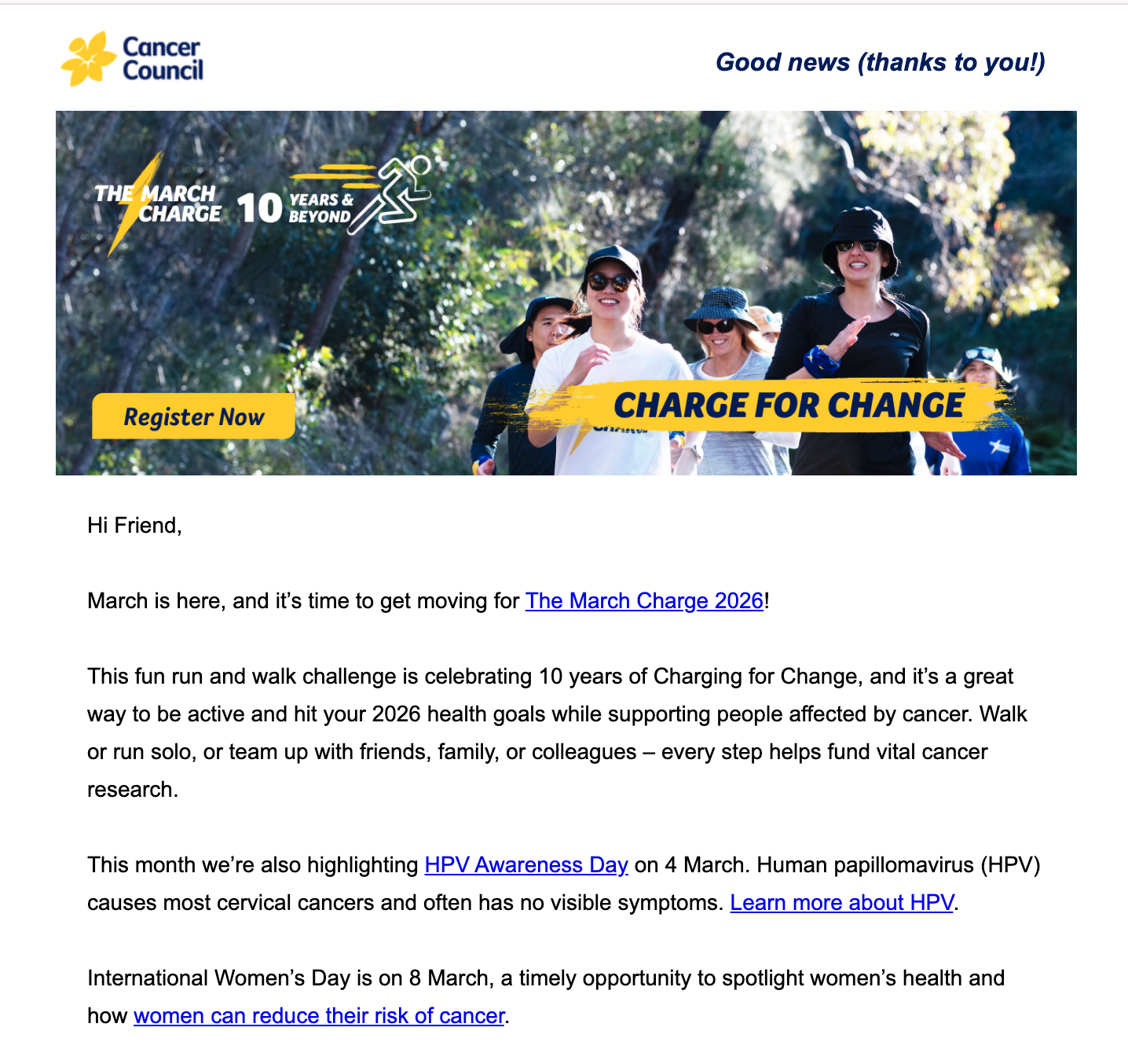 Cancer Council NSW March 2026 supporter newsletter /EDM