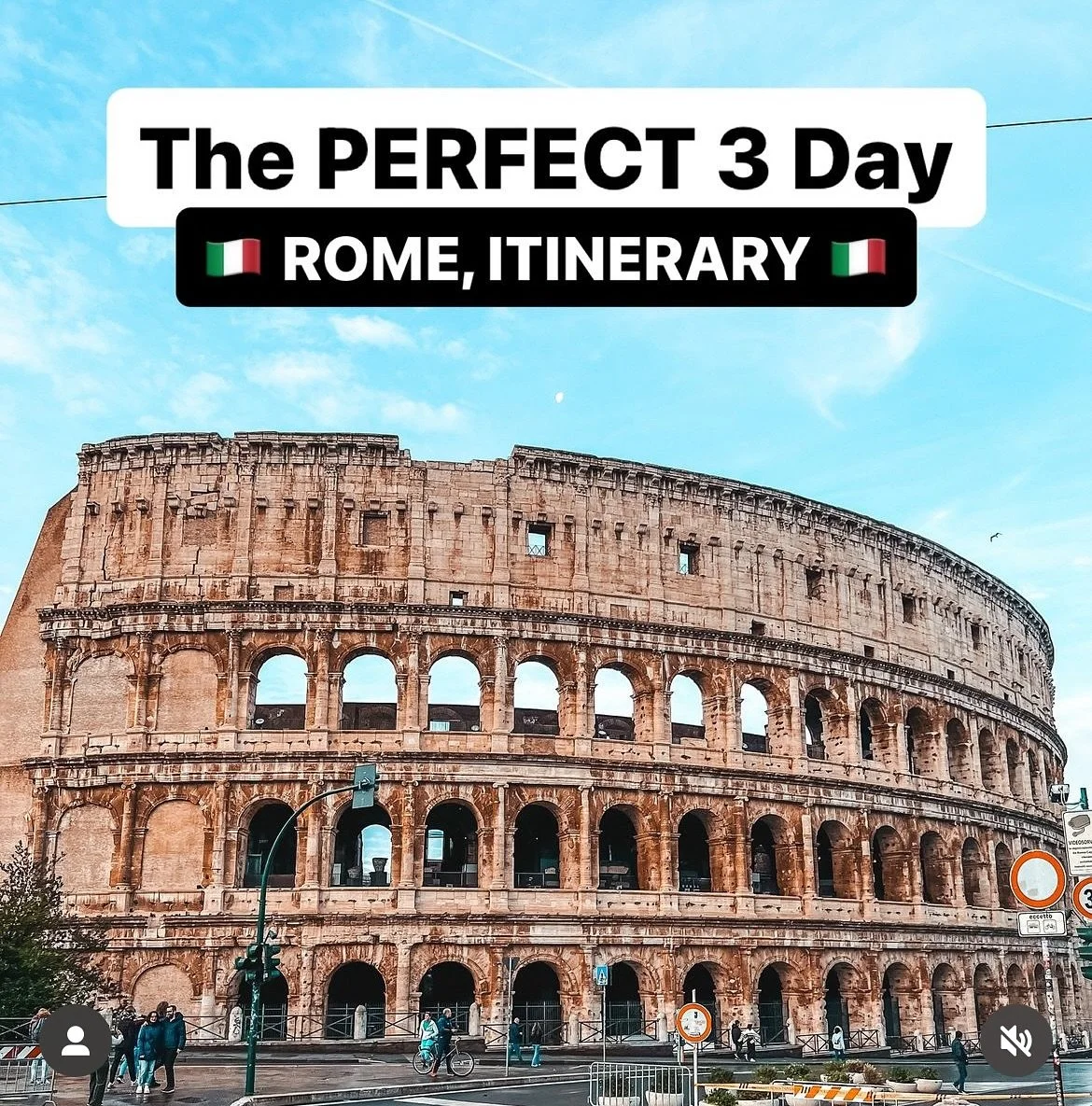 YOU NEED *THIS* 3 DAY ROME ITINERARY 🚨🇮🇹

[ 📌 Comment &ldquo;GUIDE&rdquo; on this reel for the link to our EPIC Rome guide]

1️⃣ DAY 1

Morning (8:30 AM &ndash; 12:30 PM)
* Colosseum 🏛️
* Roman Forum 🏟️
* Palatine Hill 🌿

Lunch (12:30 PM &ndas