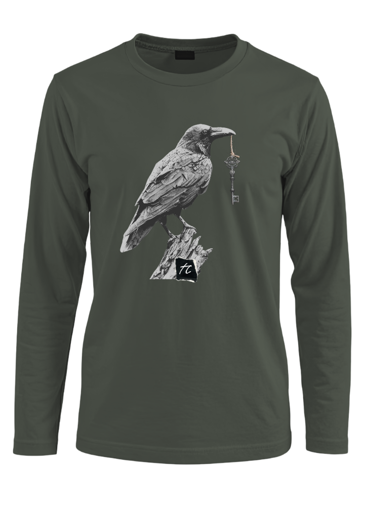 'The Messenger' Raven Long Sleeve Tee- Army Green