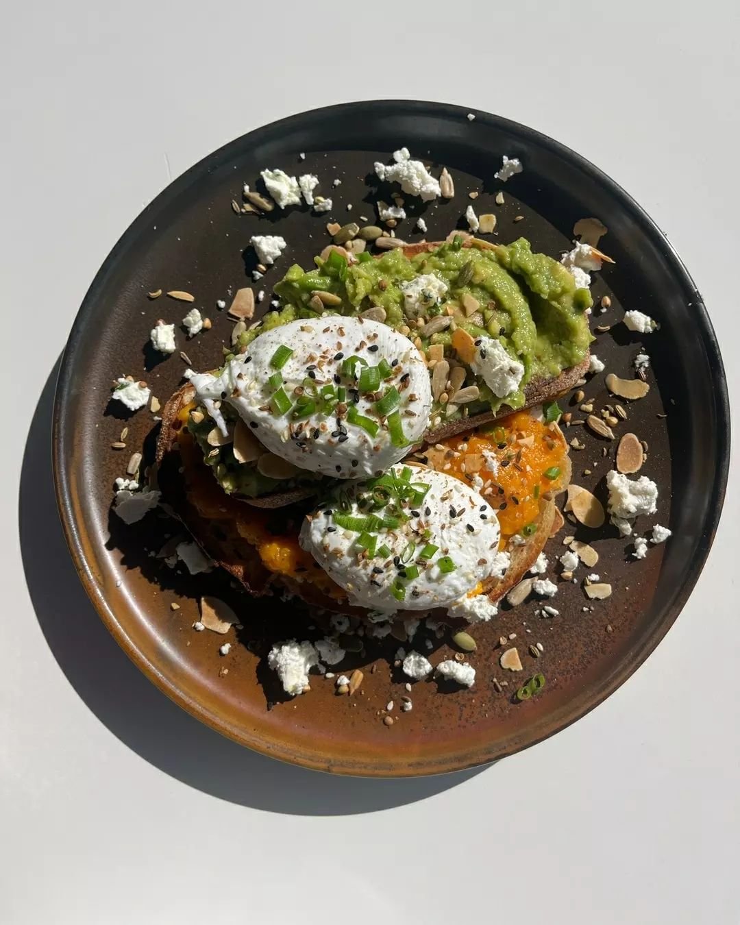 Smashed Pumpkin&nbsp;🎃&nbsp;On toasted sourdough with avocado, feta,
poached eggs and savoury granola