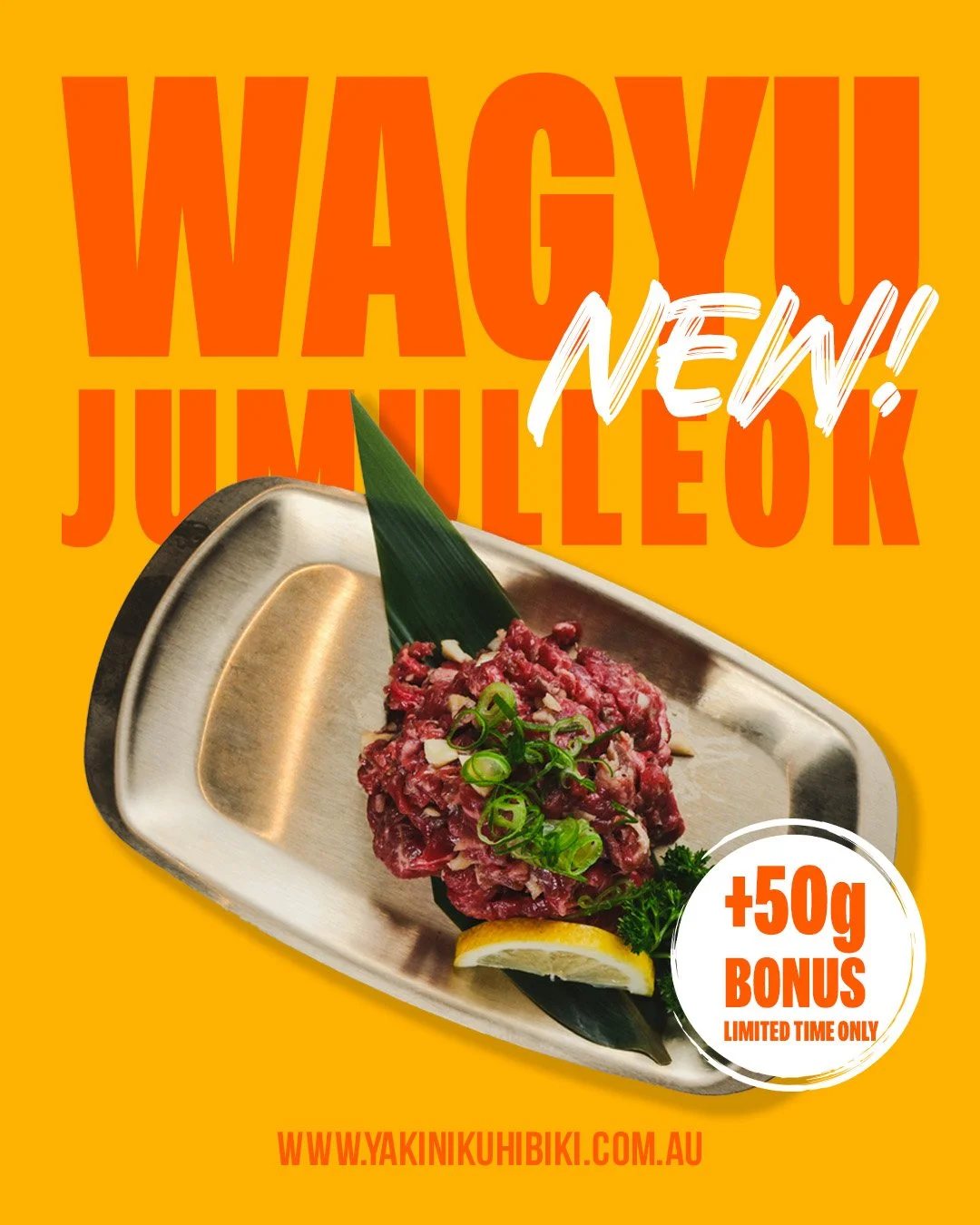 New arrival: Wagyu jumulleok!
Experience the perfect harmony of Korean flavours and premium Wagyu beef.
Tender and juicy, it is hand-marinated to give it that signature jumulleok taste and grilled to perfection at Yakiniku Hibiki.
A must-try for true