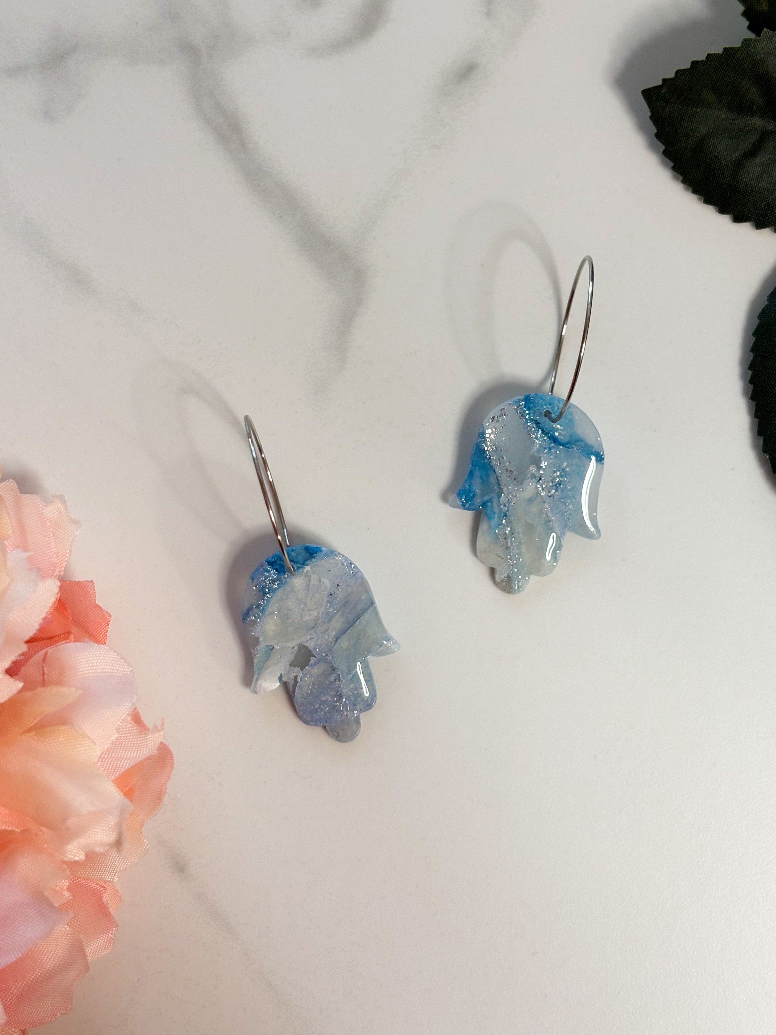 Blue Marble Hamsa Hoops