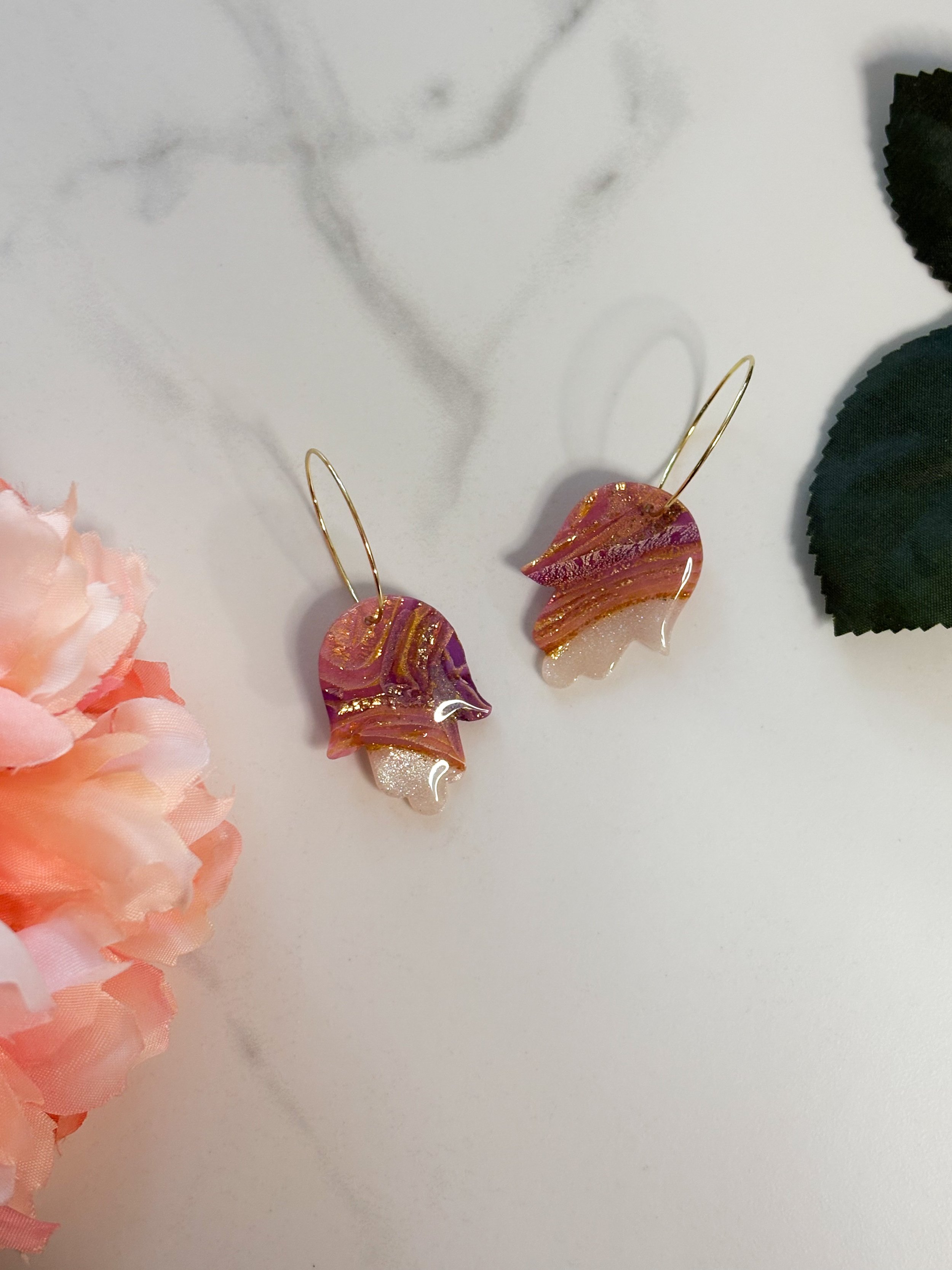 Plum Geode Hamsa Hoops
