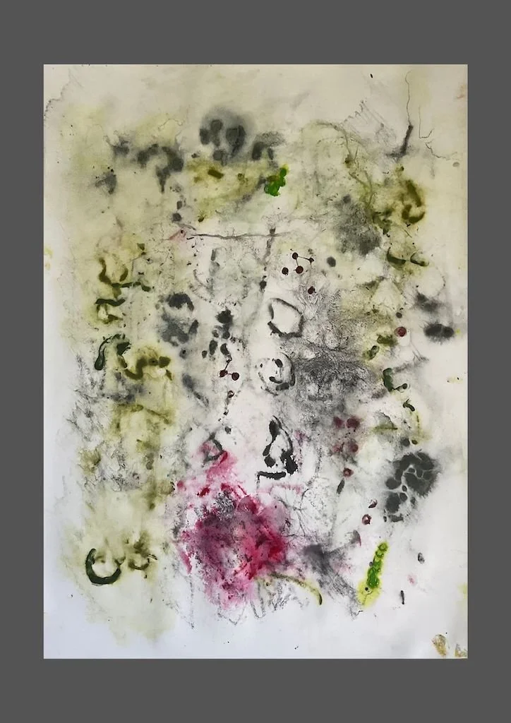 expressive abstract watercolour , pencil and charcoal mono print of  nature verge
