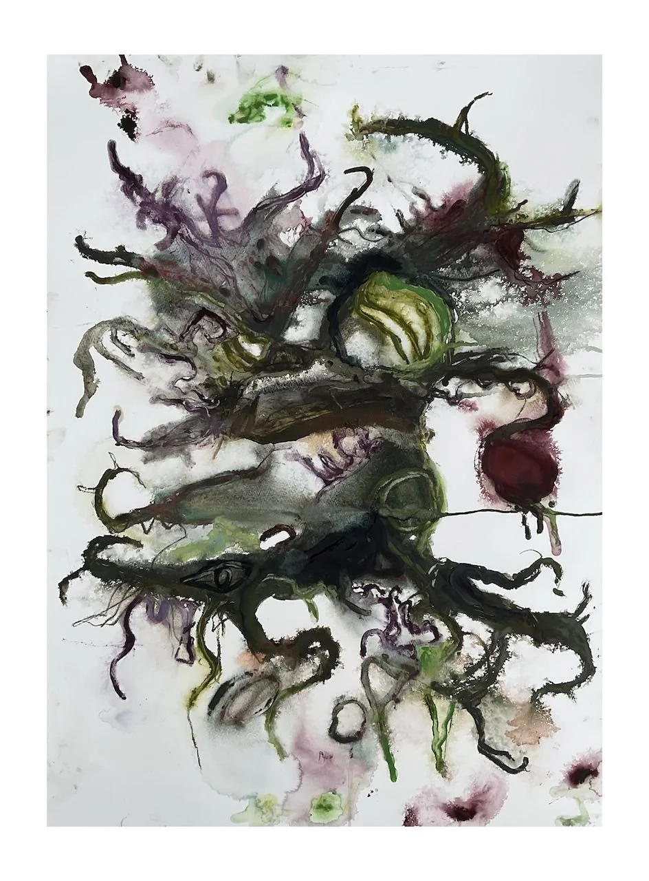 plein air watercolour abstract gestural forms of kielder forest