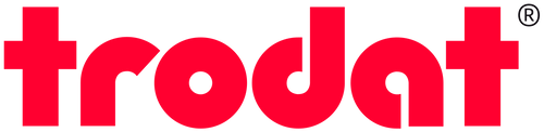 Logo von Trodat in roter Schrift auf transparentem Hintergrund.