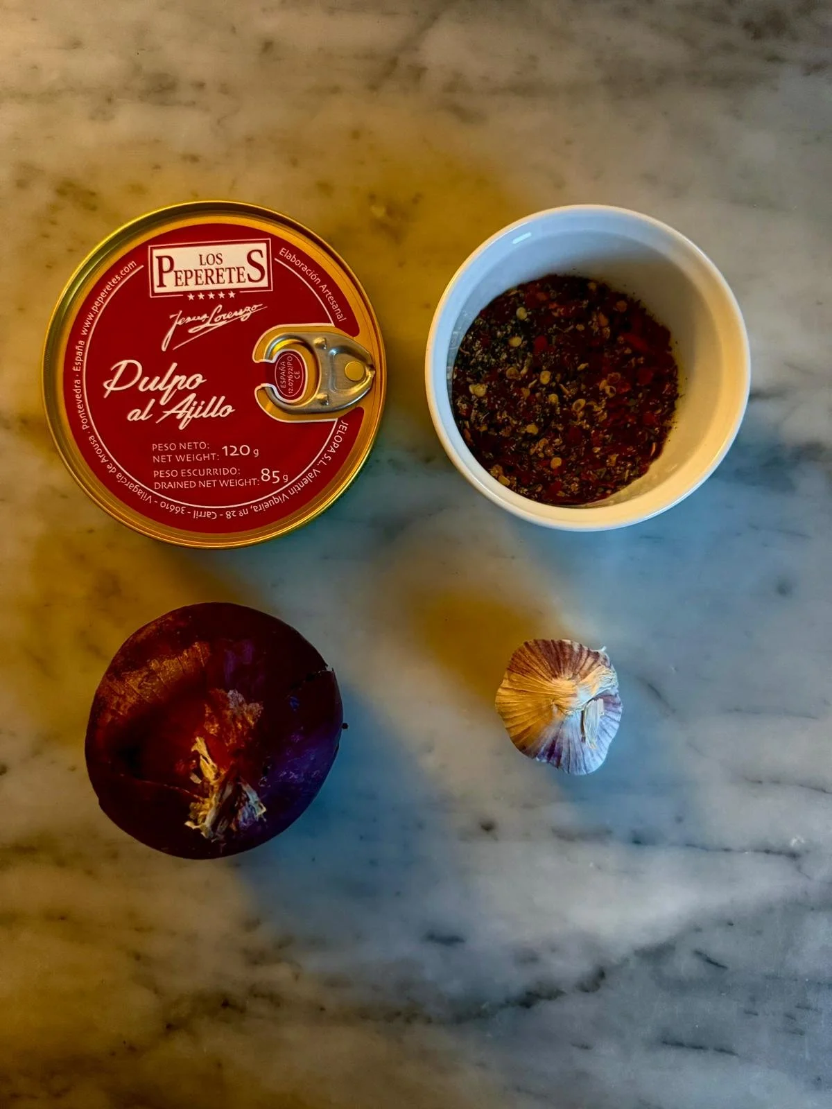 spicy octopus pasta ingredients octopus red onion garlic spices