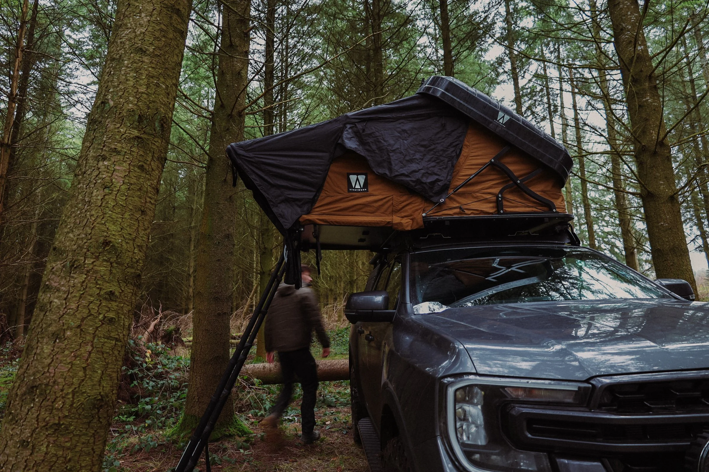 Ford Ranger Wildtrak with Vickywood rooftop tent in forest