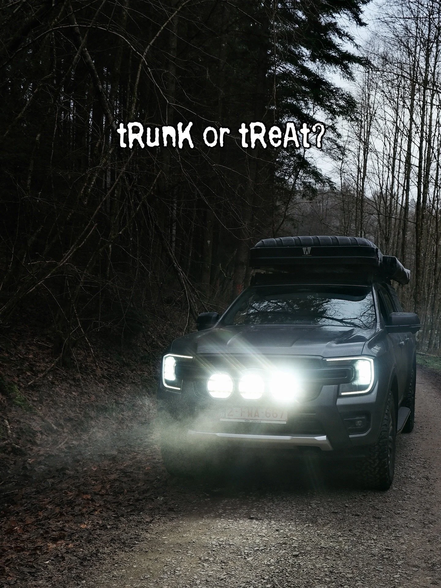 tRuNk oR TreAt?! 🛻🍭

Well, if the trunk was built by @rough_tales, you probably have the best chance of survival choosing TRUNK.

But still, check every corner. 🪓

Courage to all those rough riders tonight. 🌚

#happyhalloween #trunkortreat #4x4ca