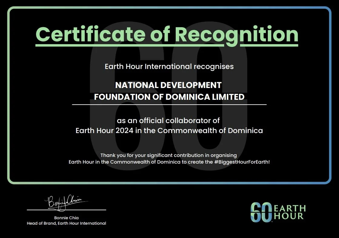 Certificate of Recognition for NDFD from Earth Hour International.jpg
