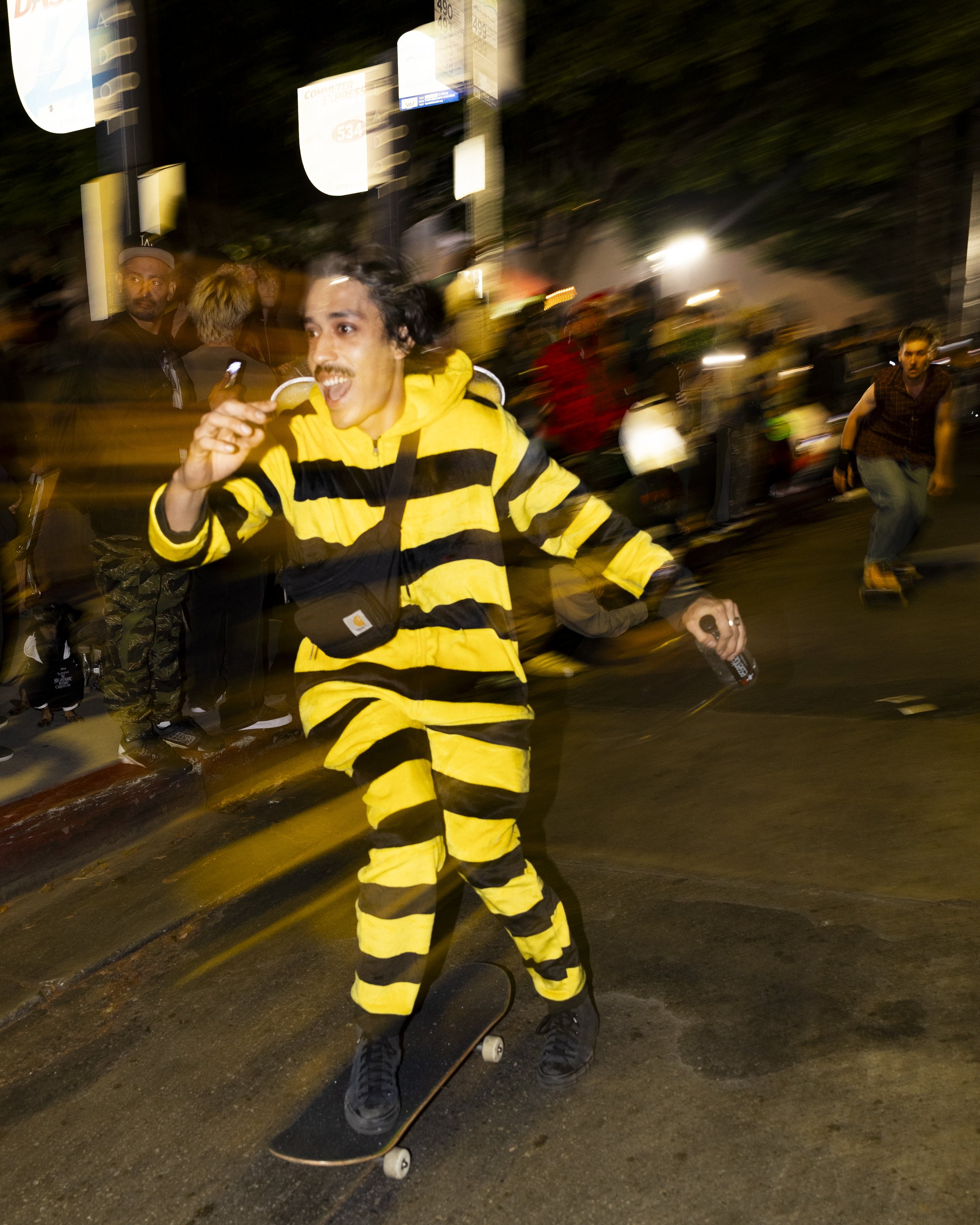 Skateboarders compete in the annual Halloween Hellbomb event hosted by Thrasher, Vans, and Monster Energy on Saturday, Oct. 25, 2025, in downtown Los Angeles.


