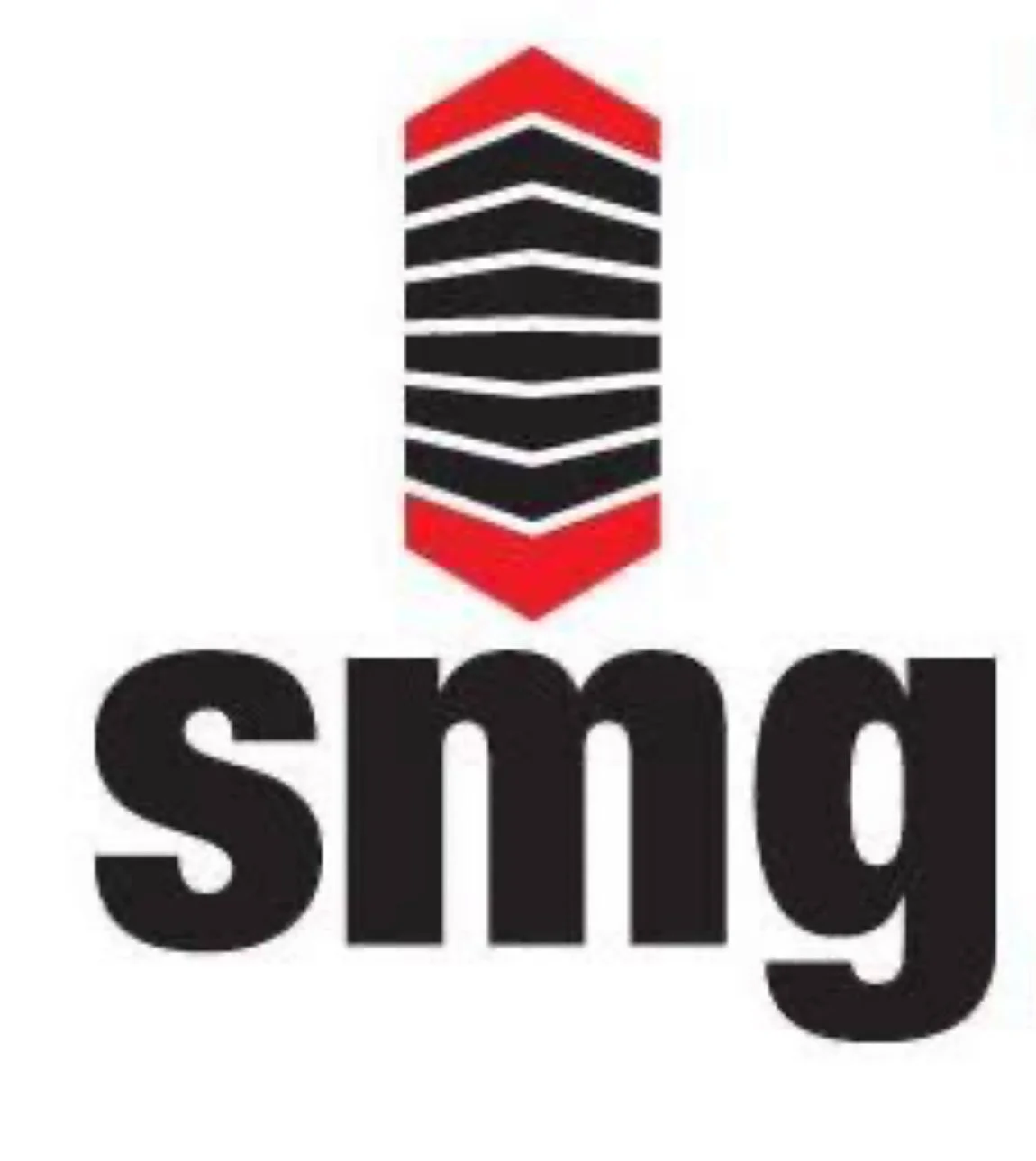 Logo with a vertical arrangement of red, black, and white chevron shapes above the word 'simg' in bold black lowercase letters.