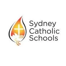 Sydney Catholic Schools logo featuring a stylized flame and cross