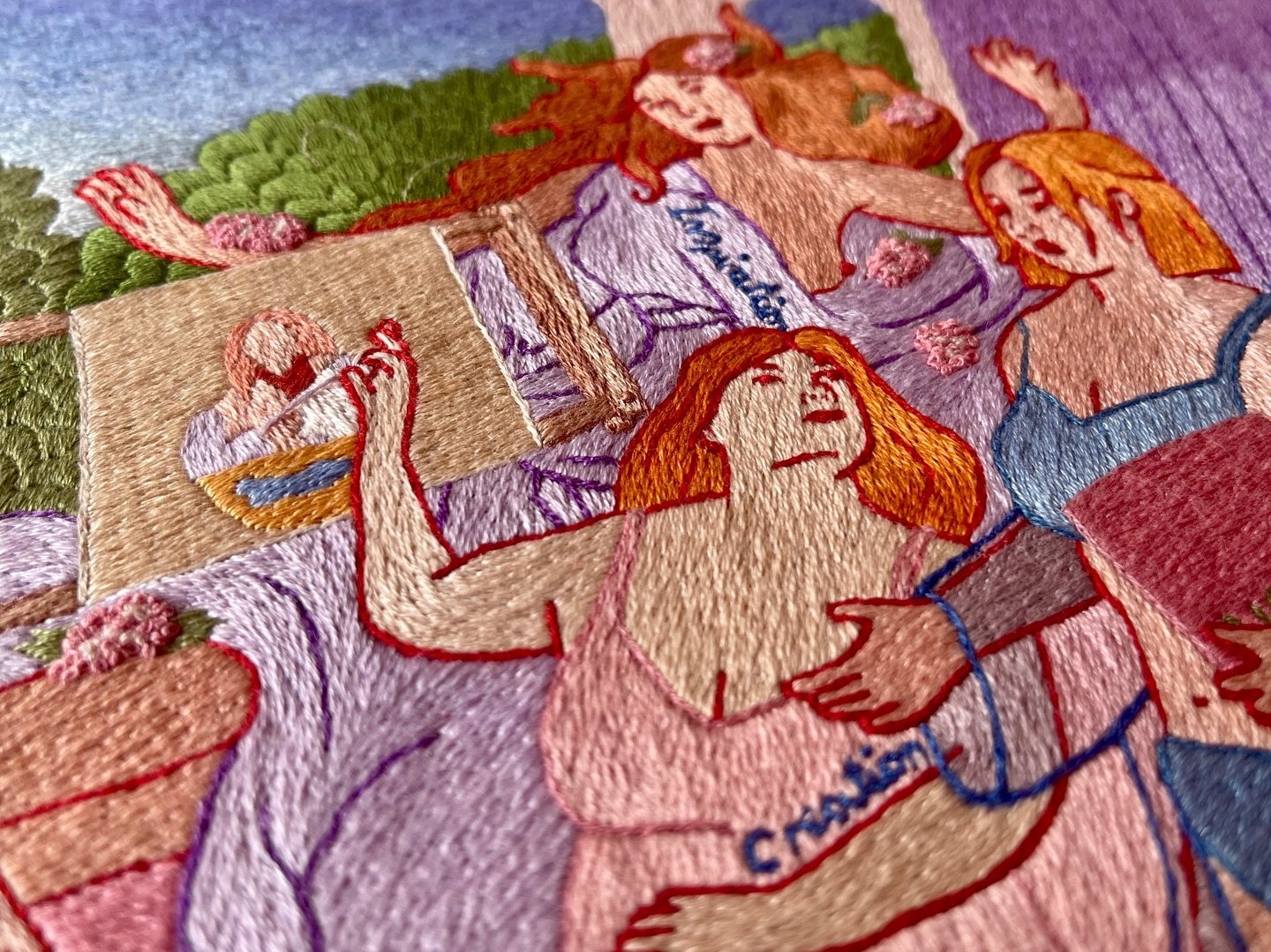 For you! A close up of my new embroidery, showing you all the yummy details! I included this pic as part of my submission for The Broderers&rsquo; Exhibition 2025. Wish me luck that I get selected!! Some of you will remember me showing my WFH piece w