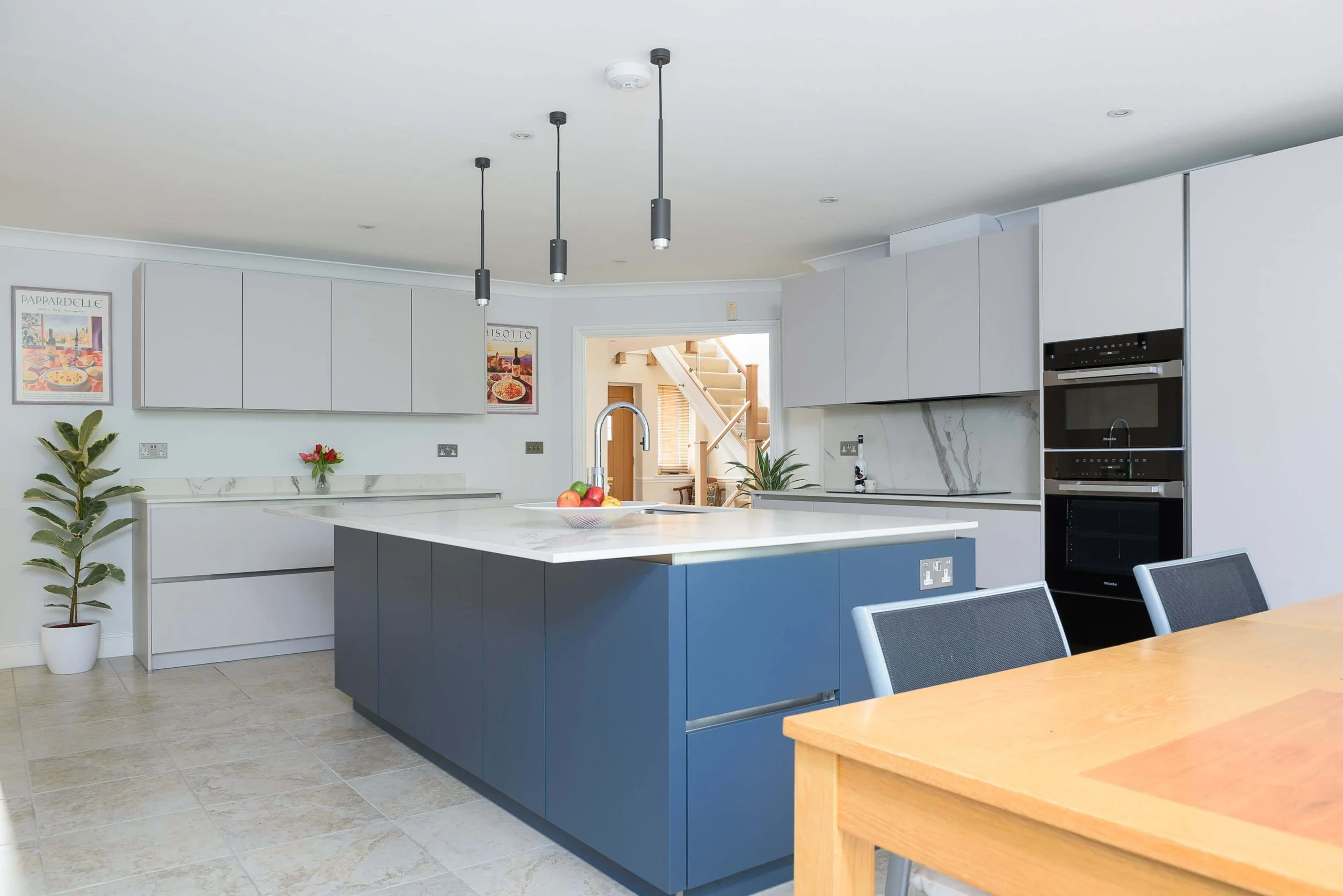 Blue & Taupe Handleless Kitchen in Buckinghamshire