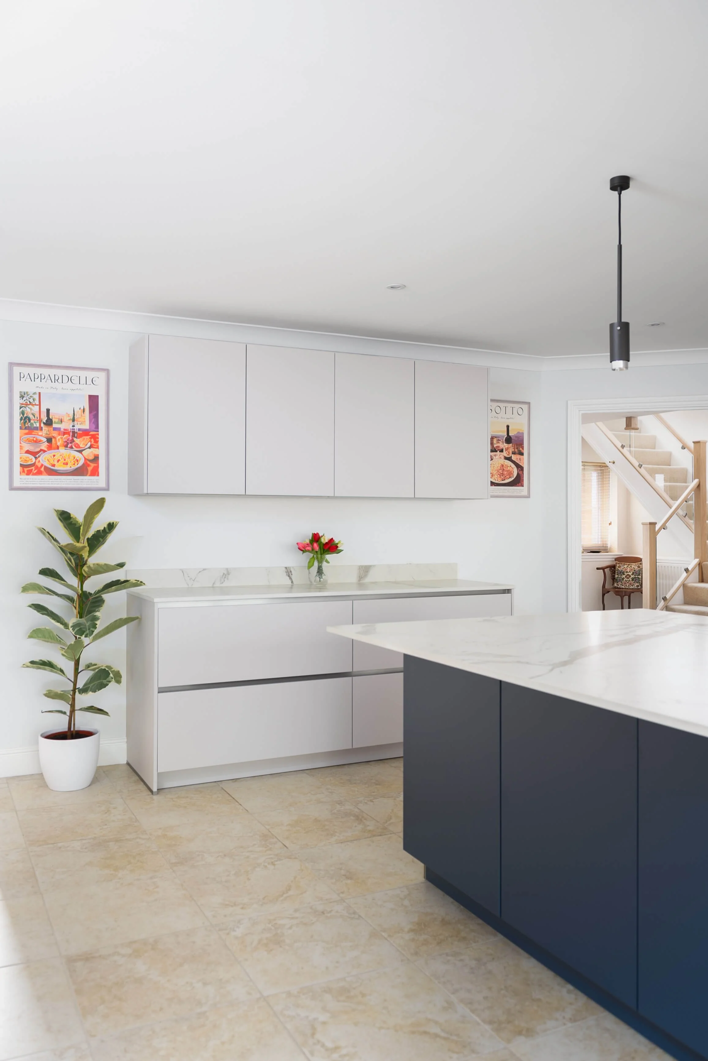 Blue & Taupe Handleless Kitchen in Buckinghamshire 