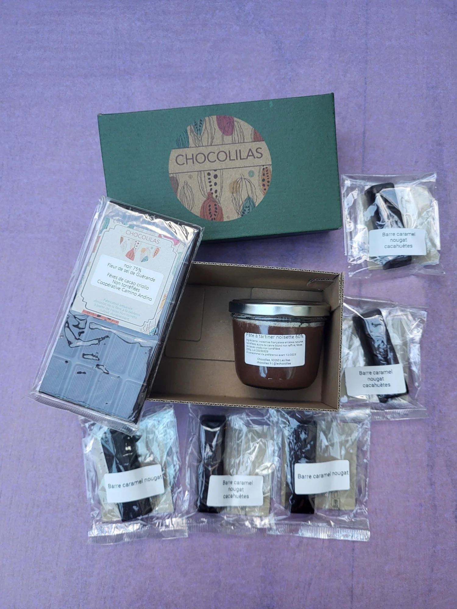 Coffret de Noël tablette, pâte à tartiner et 5 barres chocolatées