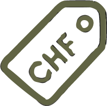 Schriftzug auf einem Preisschild mit der Aufschrift 'CHF'