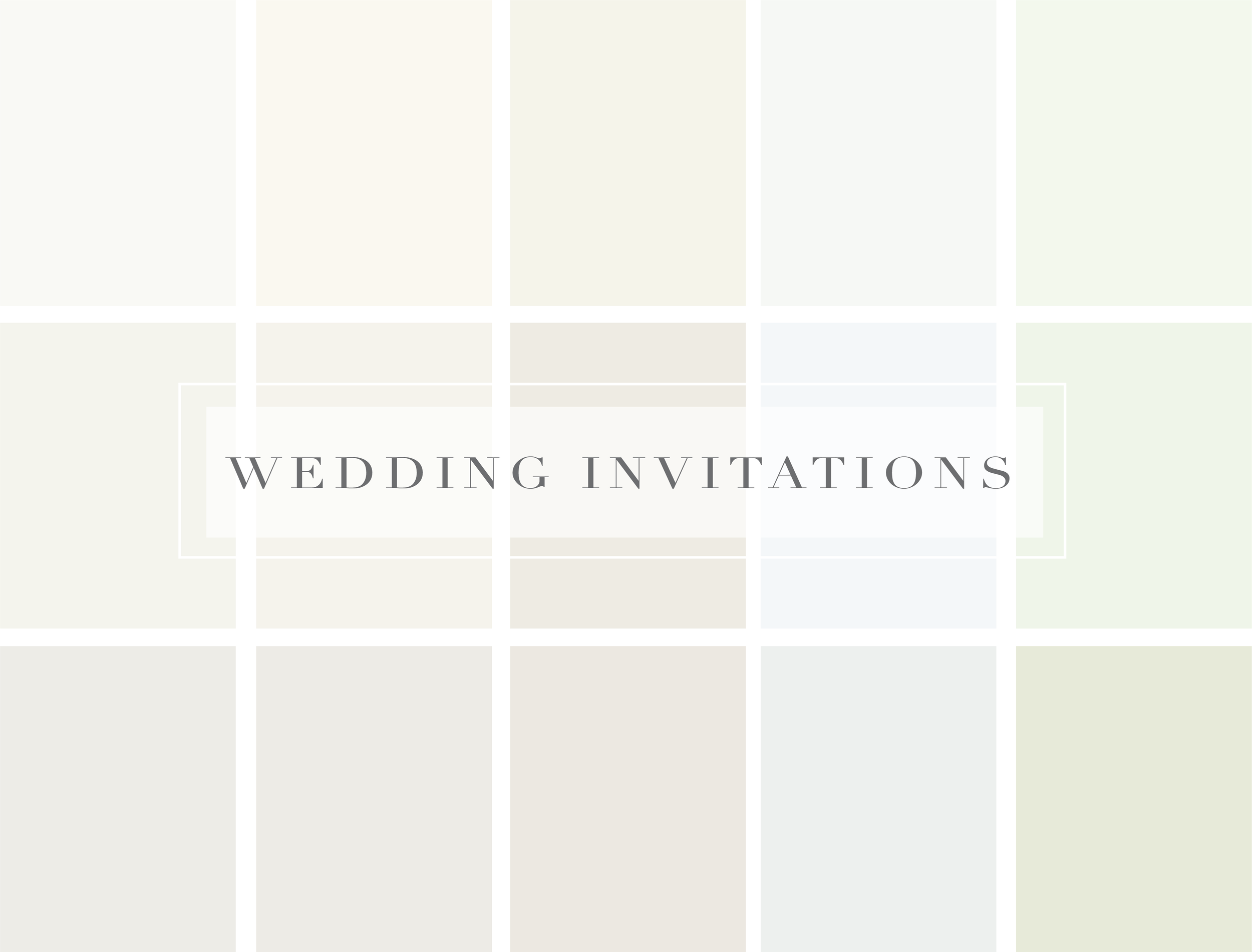 Grid of pastel colors with text "Wedding Invitations"