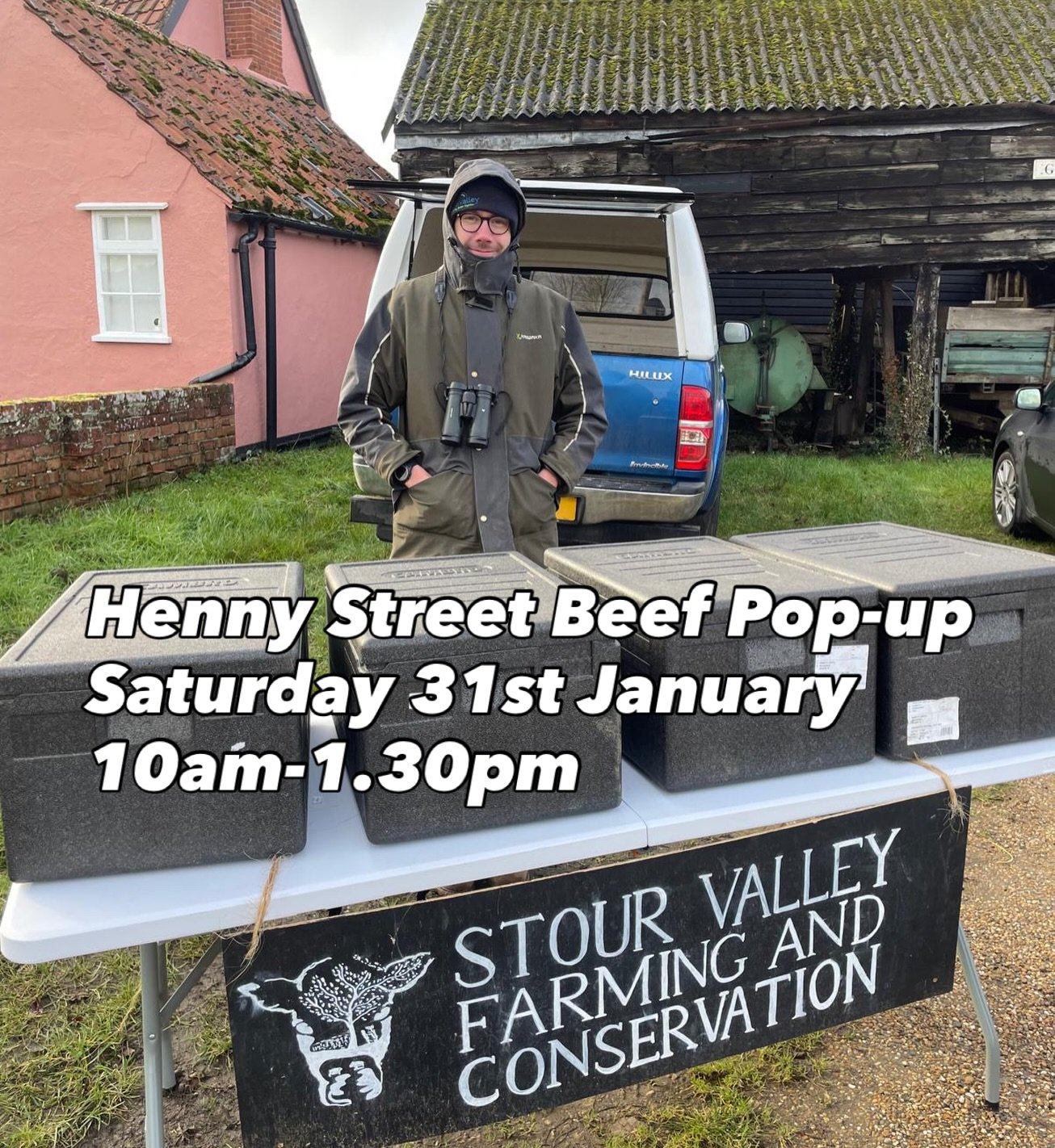 Back along the street again tomorrow! If you want to buy beef within view of the meadows my cattle are reared on, drive between Ballingdon and Bures and keep your eyes peeled for a bloke with binoculars round his neck - essential for watching the fow