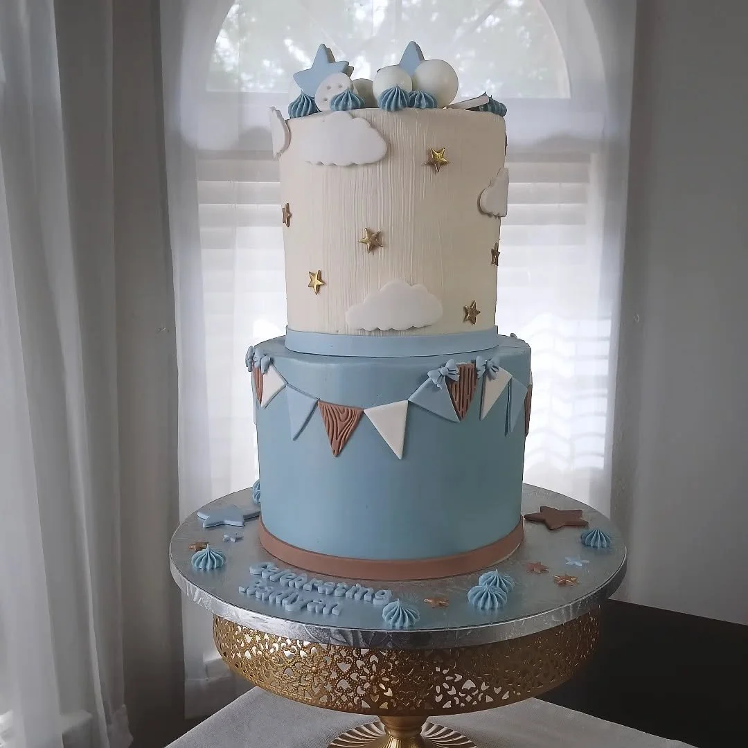 Celebrating Radiyan 🧸☁️
My client knew exactly what she wanted to see in this cake and it was so fun to bring her design to life!
This two tier cake with 6" and 8" round cakes had so many great elements to pull together. We had fondant