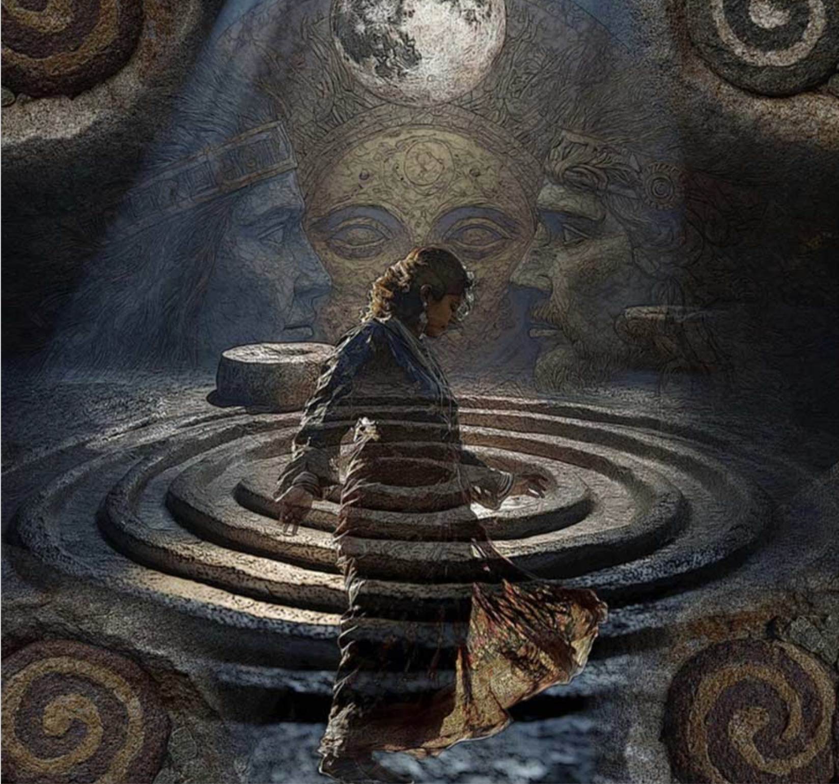 Where Sun, Moon, and Ancestral Powers Dance, collage by Doug Van Houten