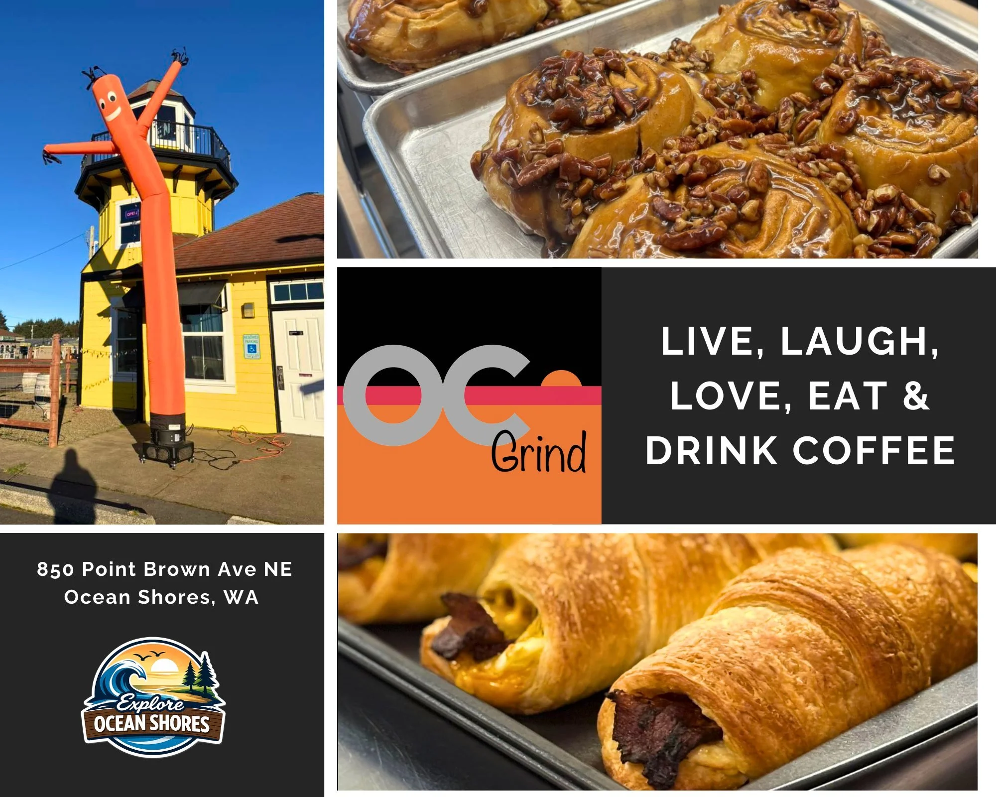 This week's #SmallBusinessSpotlight is OC Grind, located at 📍850 Point Brown Ave NE, in Ocean Shores! 

☕️ Whether you&rsquo;re heading to the beach, walking the dunes, or meeting friends in town, OC Grind is a great stop for your favorite coffee dr