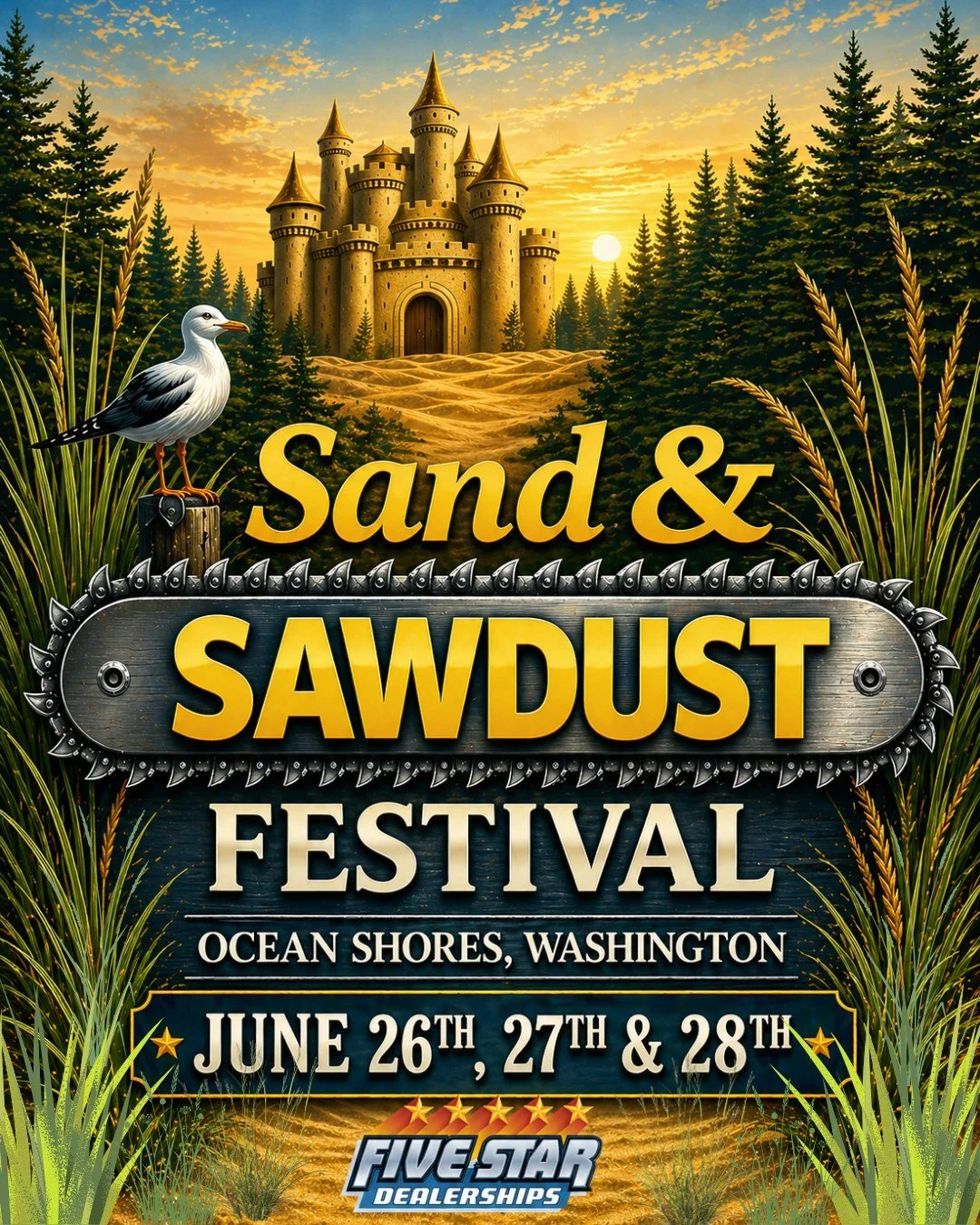 Here is the schedule for this year's #SandandSawdust Festival! It's a fun packed weekend! 

#oceanshoreswa #graysharbor #washingtoncoast #PNWLiving #Seattle #Tacoma #VacationVibes #chainsawcarver #sandcastle