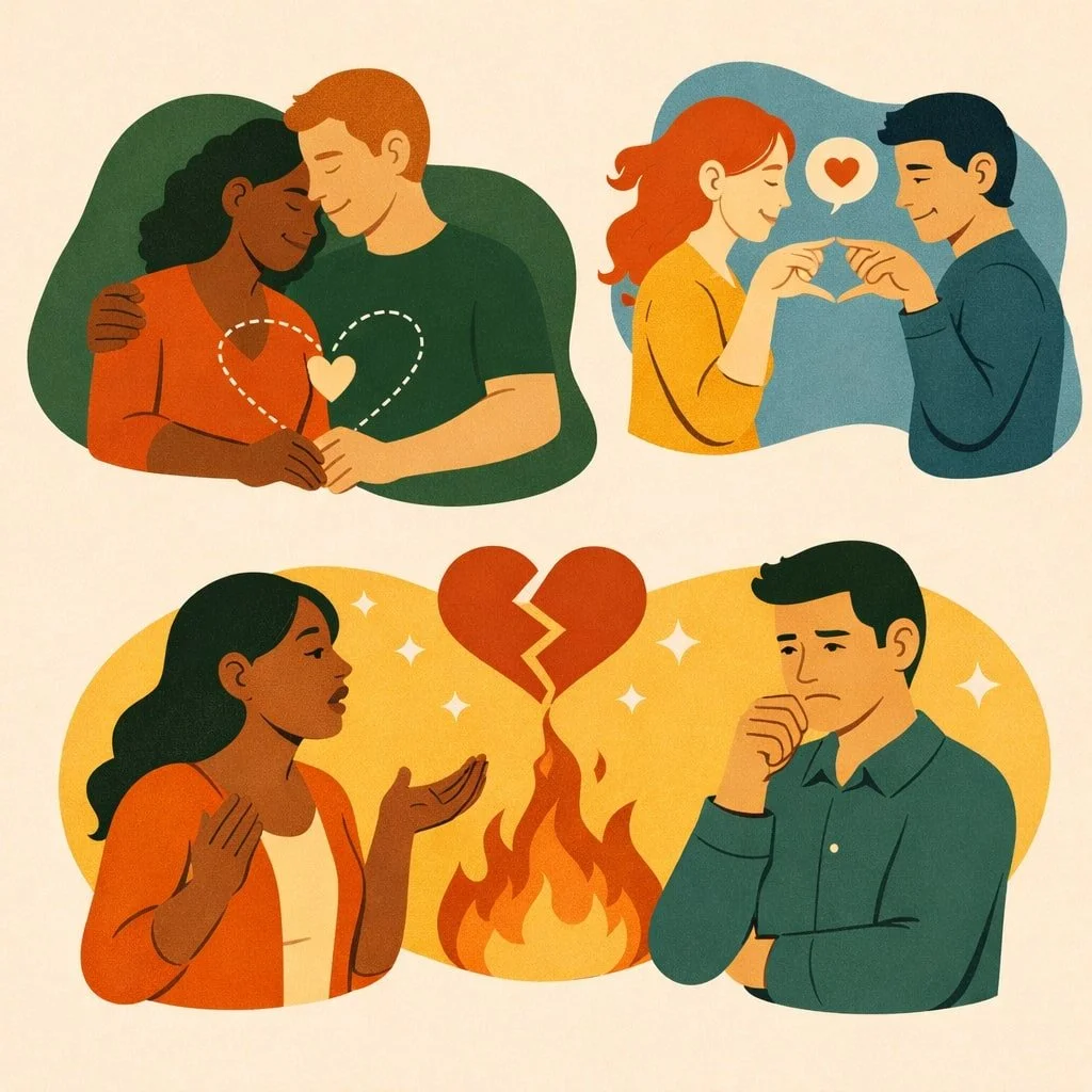 Flat illustration showing emotional connection and relationship dynamics