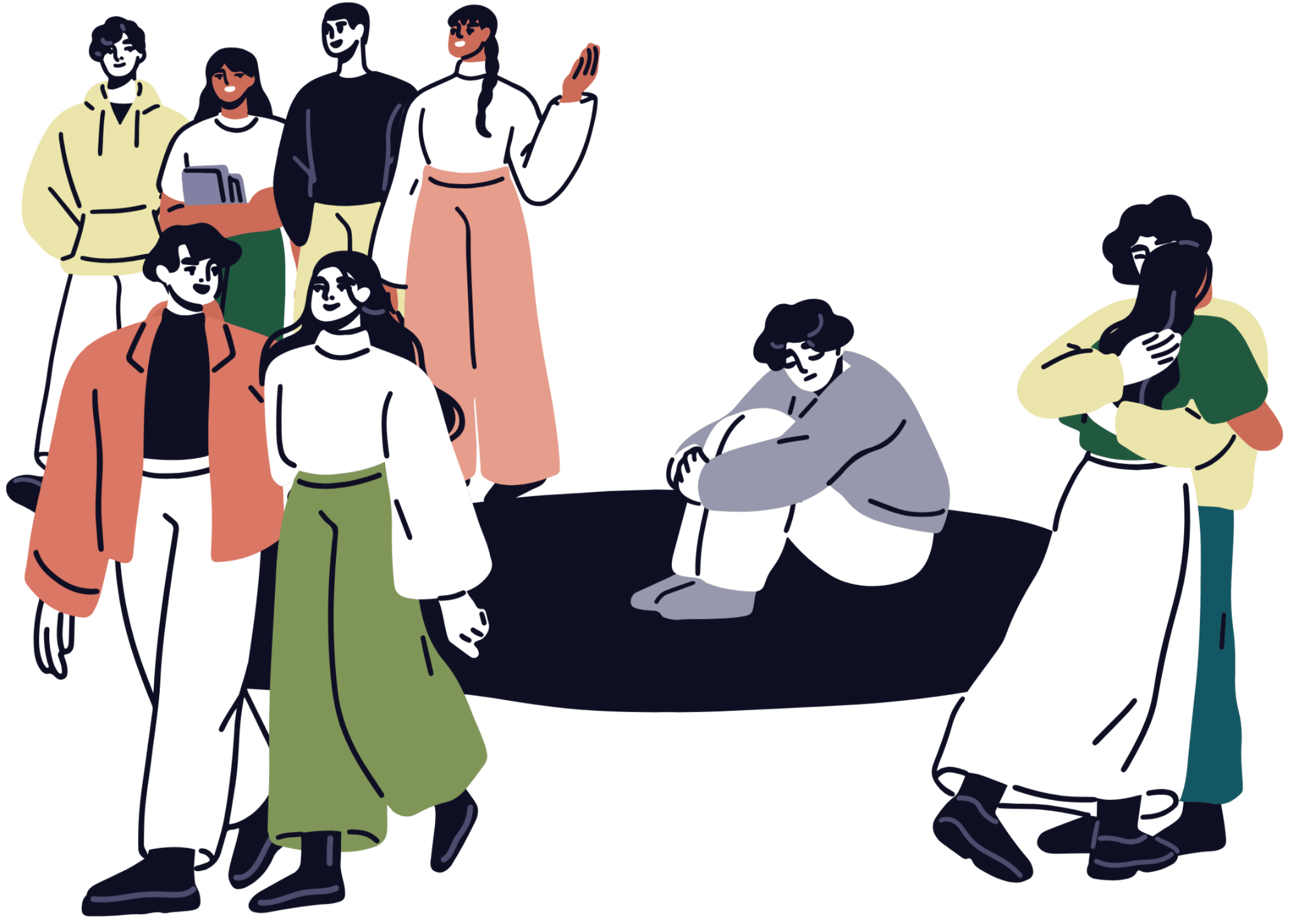 Illustration representing loneliness and emotional disconnection despite being surrounded by others.