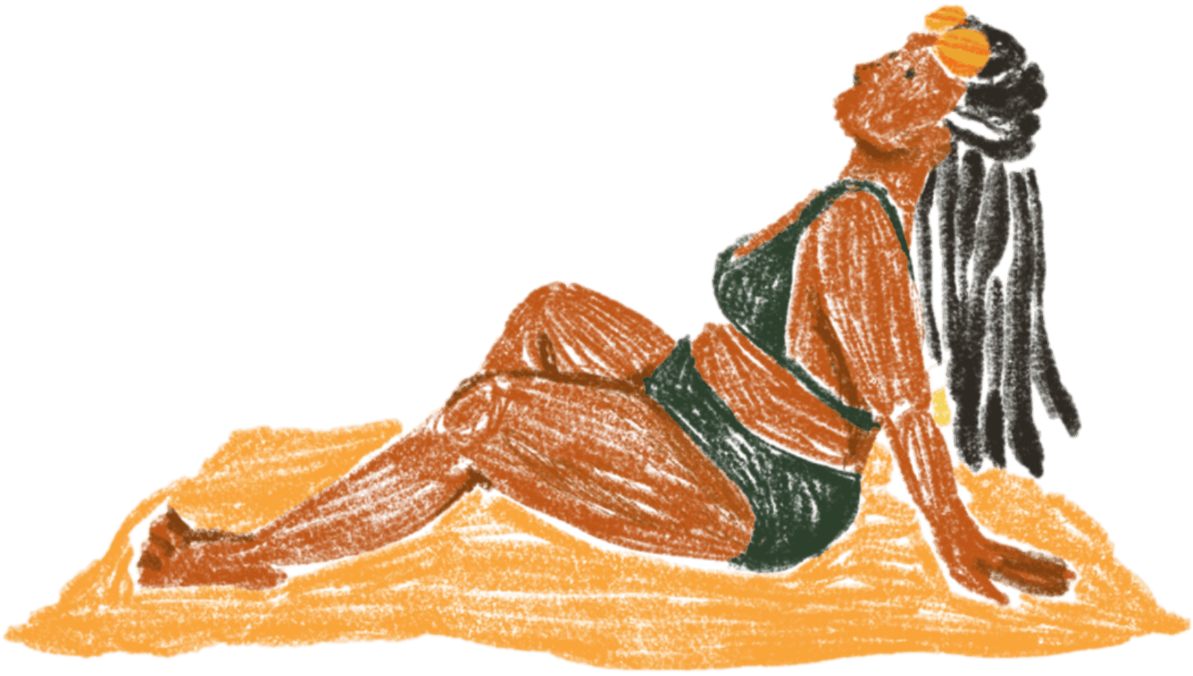 Illustration of a woman sitting confidently on the beach, symbolizing body confidence, self-acceptance, and enjoying summer at any size.
