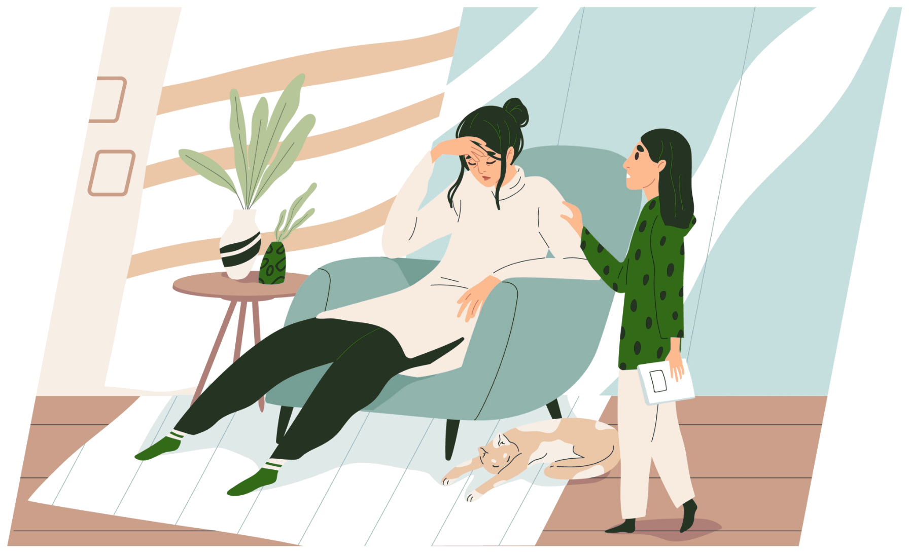 Illustration of a distressed child being comforted by a parent, representing difficult family dynamics and a child’s emotional needs.