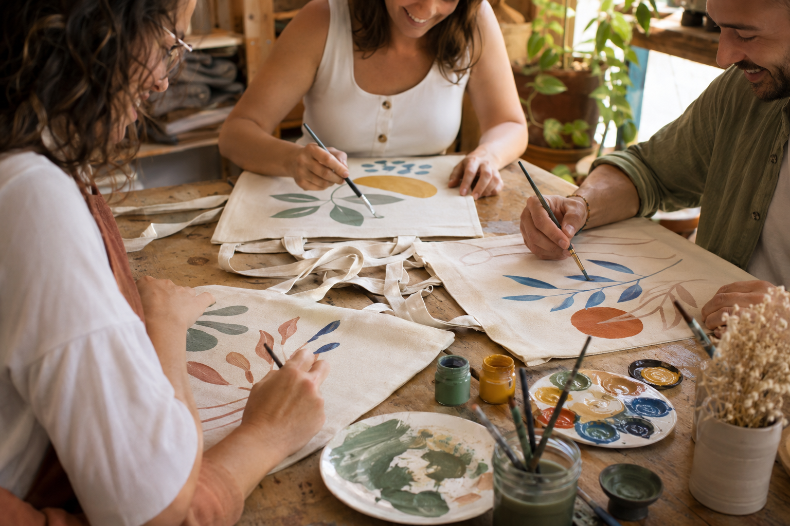 Taller per pintar tote bags a Canet de Mar