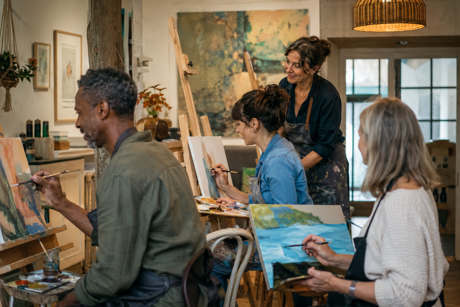 Classe de pintura per a adults en grup